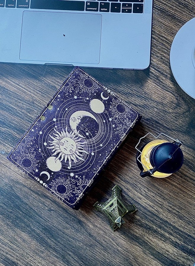 YOJO Celestial Sun & Moon Handmade Vintage Leather Journal Deckle Edge Paper, Blank Spell Book of Shadows grimoire Journal, Gift for him her with 200 Pages - Image 2